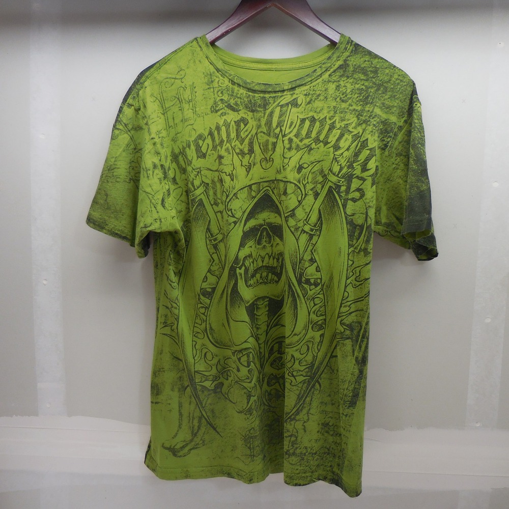 Xtreme Couture Mens Lime Green Grim Reaper Graphic T-Shirt MMA Gothic Size M
